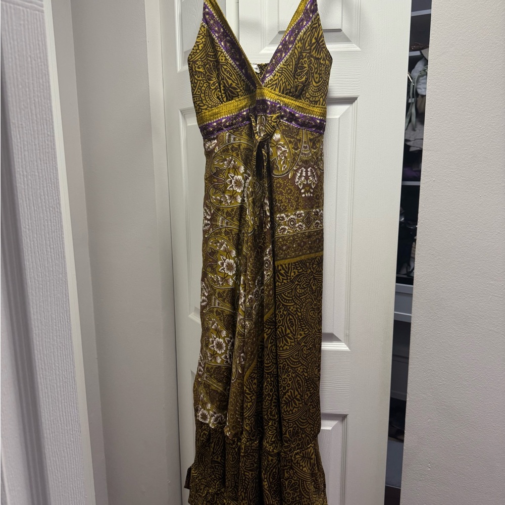 Elegant Purple and Brown Maxi Dress
